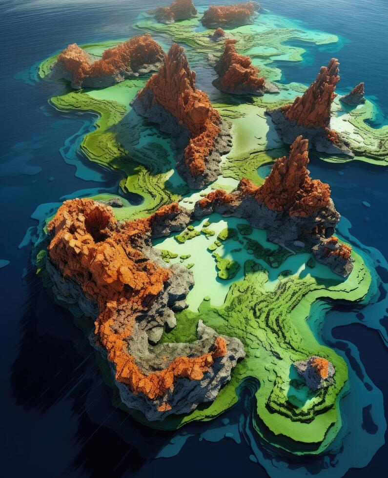 Vibrant Volcanic Landscape with Turquoise Pools photo