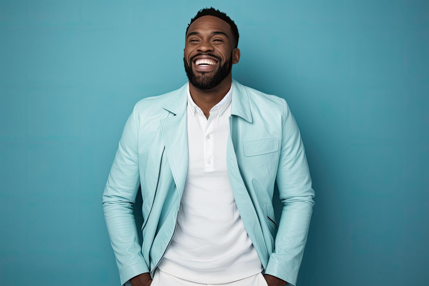 smiling man in white suit photo