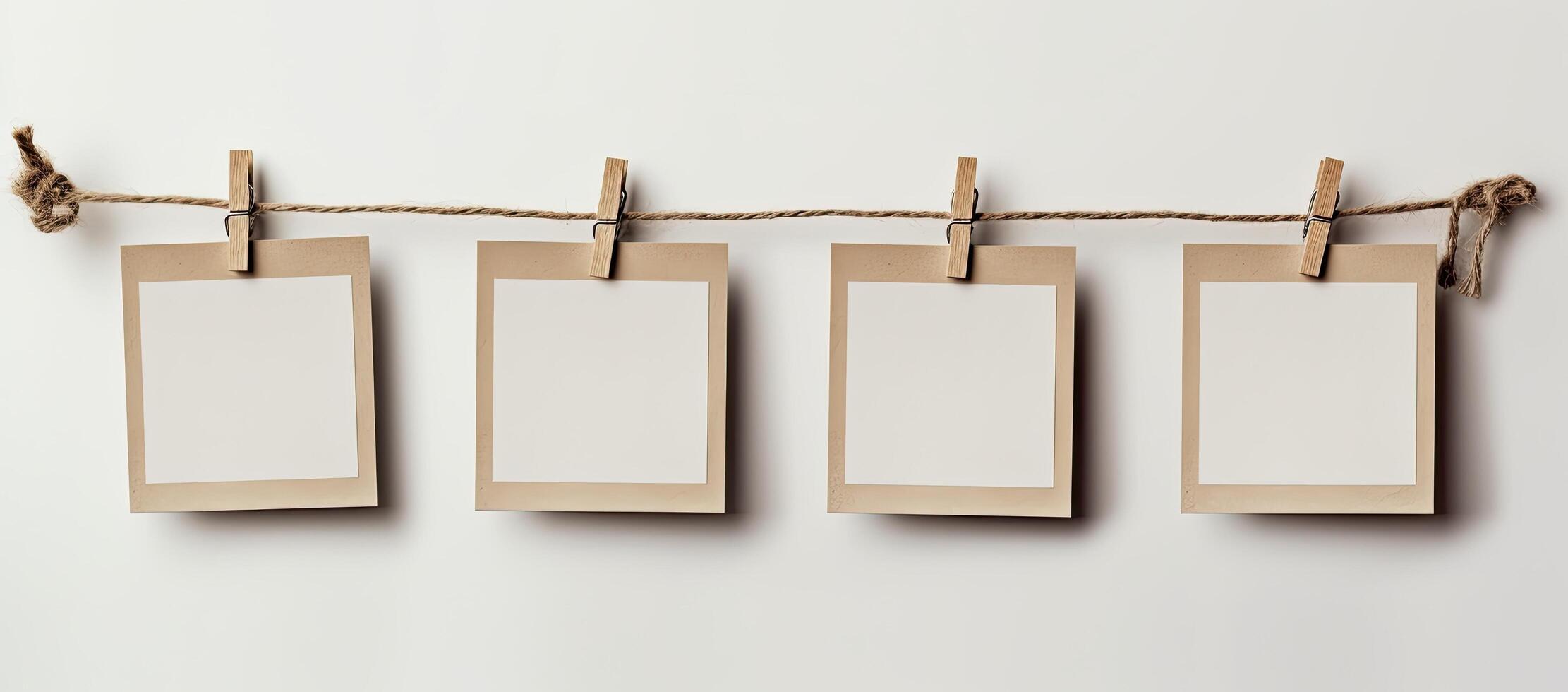 blank photo frames hanging on a rope
