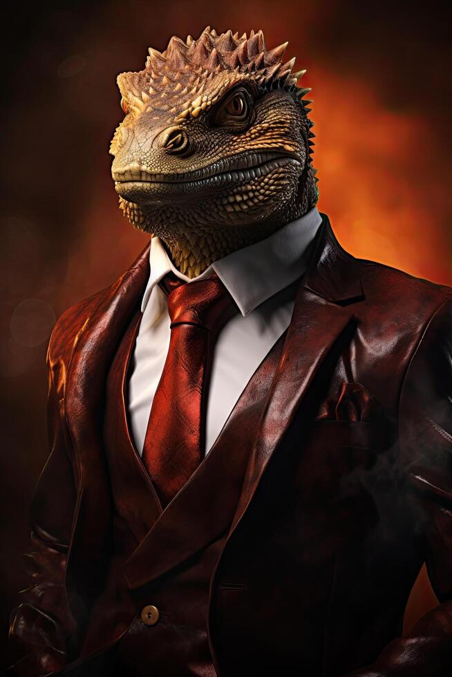 Reptilian businessman in suit and tie photo