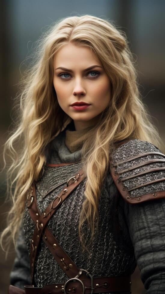 Dramatic portrait of a blonde woman in a winter outfit photo