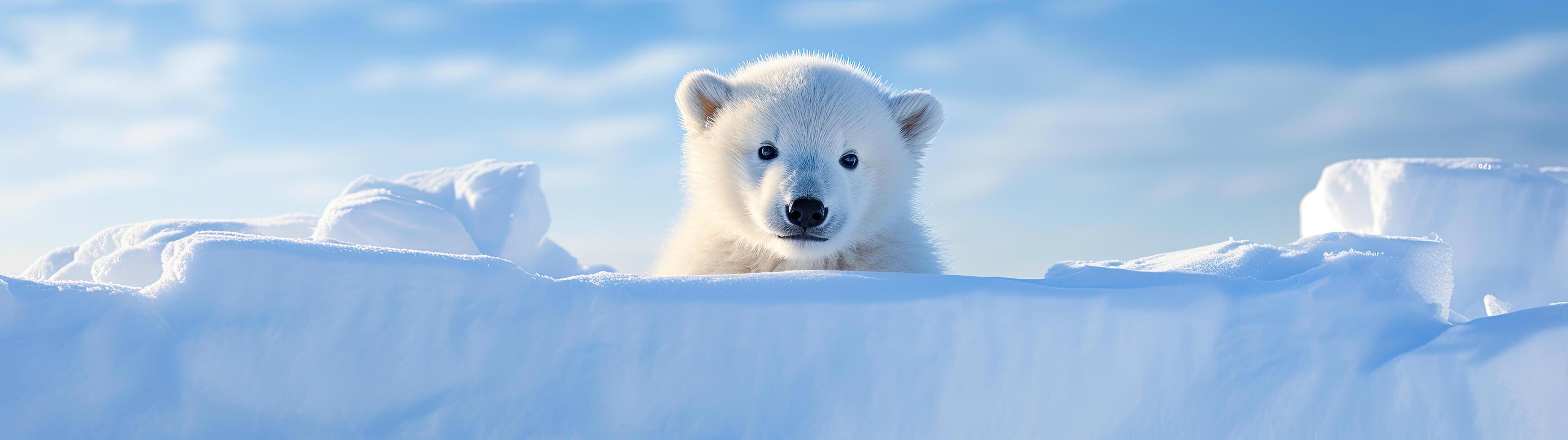 adorable polar bear cub in snowy landscape photo