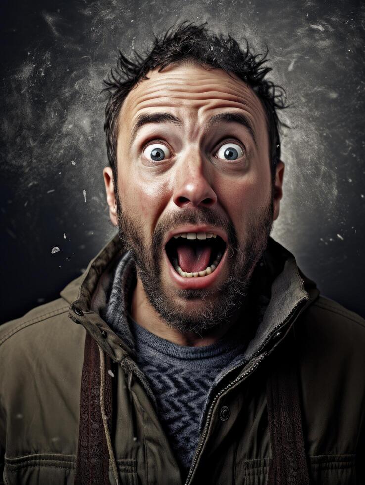 Surprised and shocked man with open mouth photo