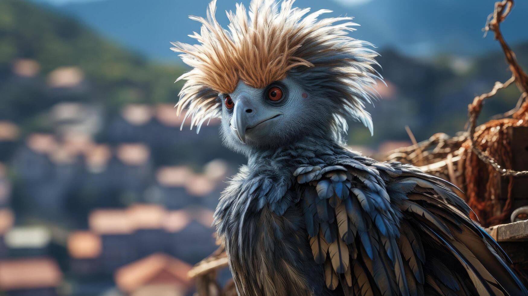 Striking close up of a majestic bird with vibrant feathers photo