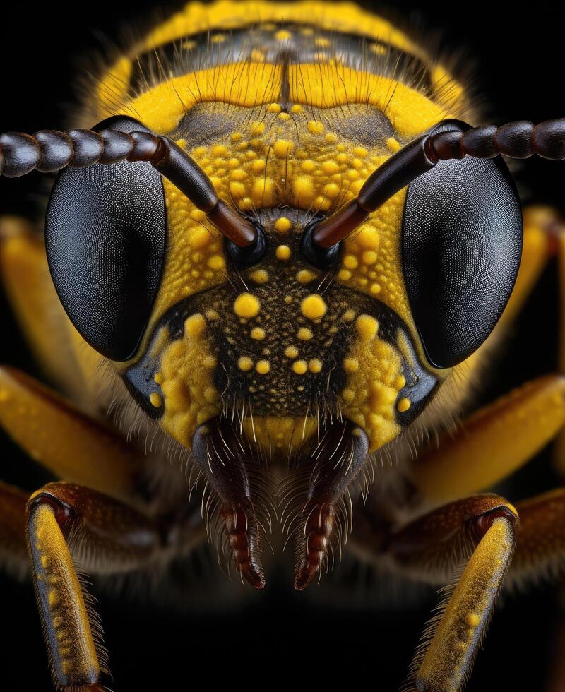 Extreme close up of a vibrant yellow and black insect photo