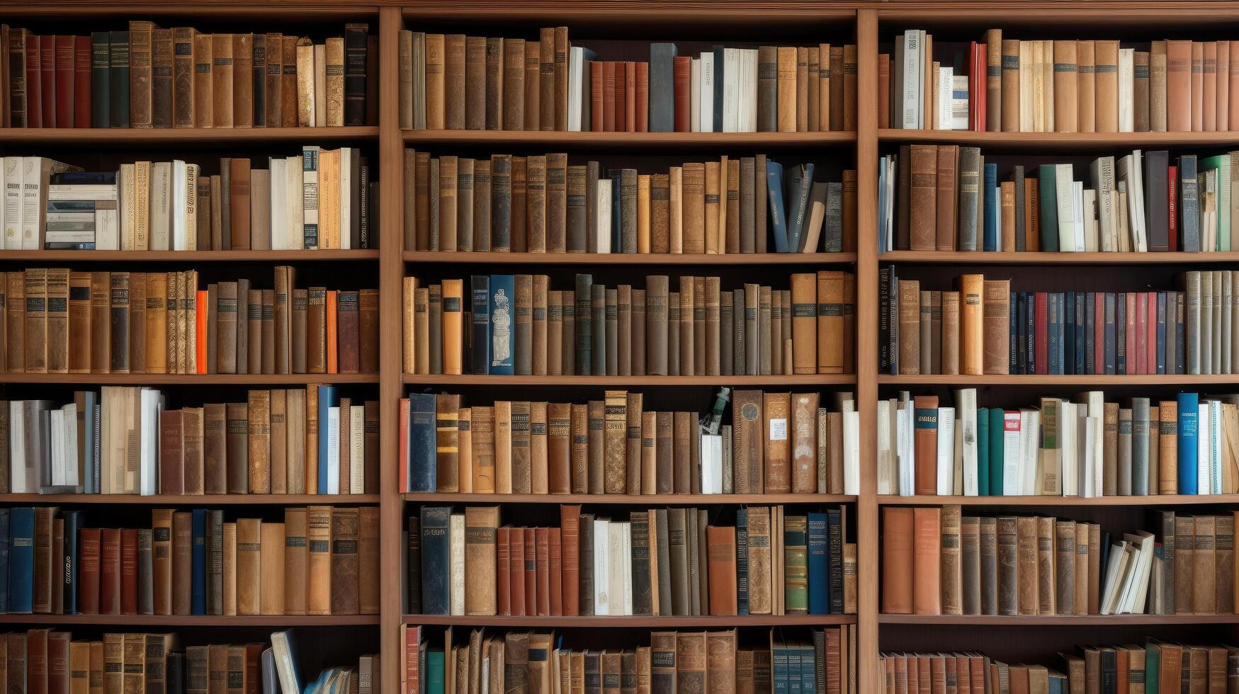 Vast collection of old books on wooden shelves photo
