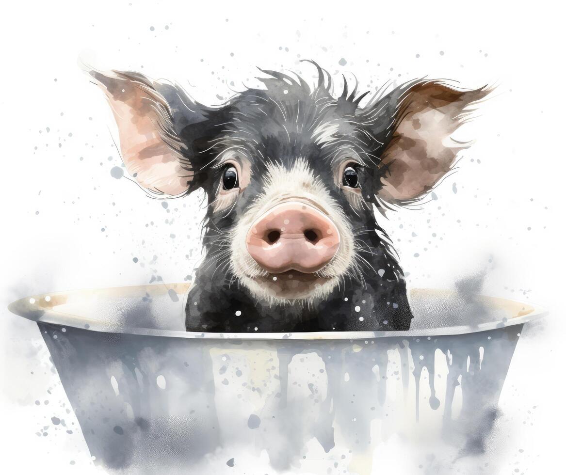 cute black piglet in a bathtub photo
