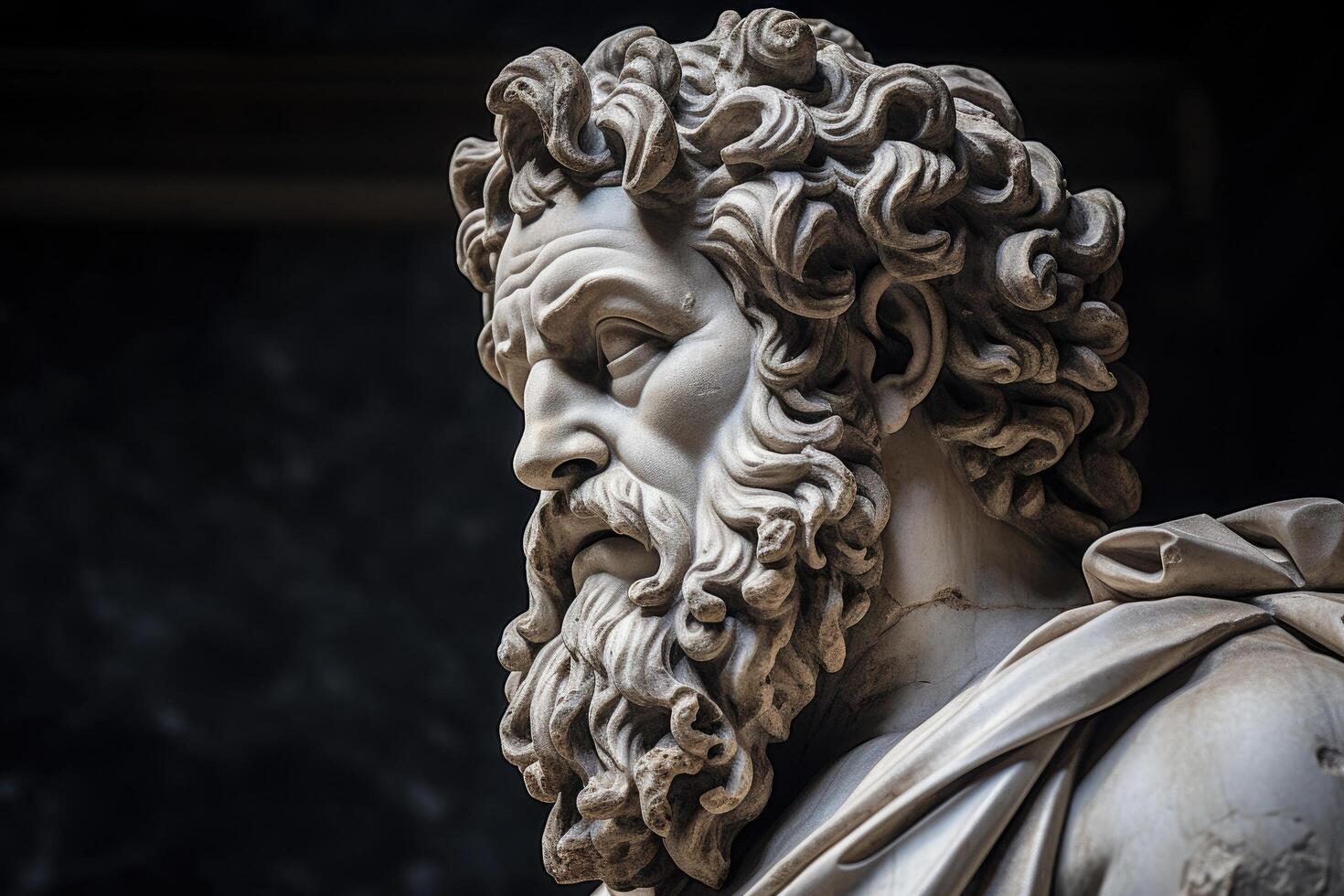 Detailed sculpture of a pensive ancient greek god photo