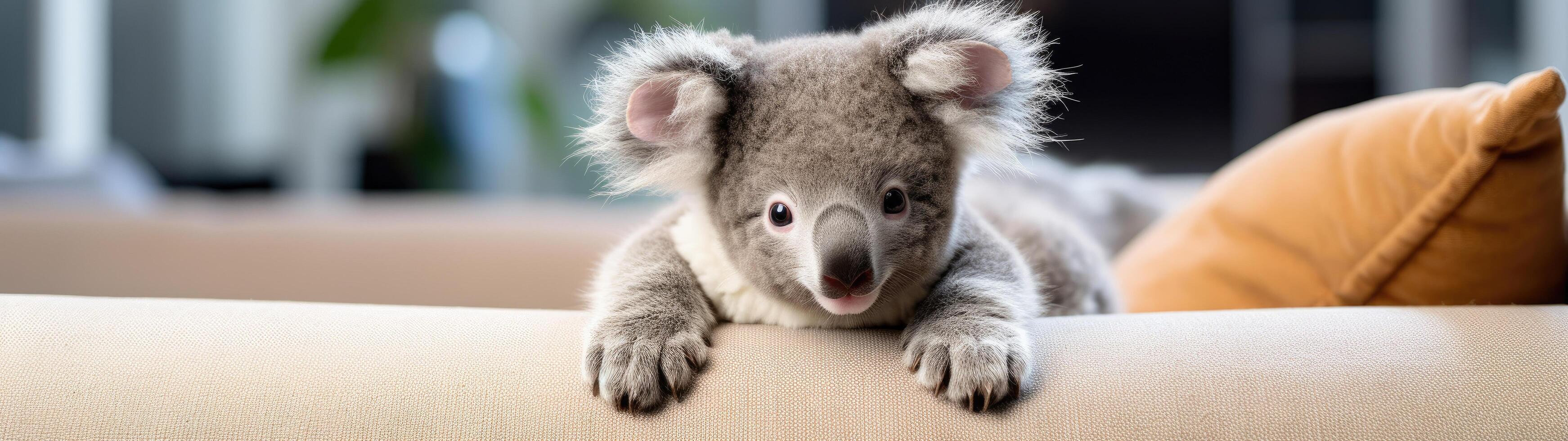 Adorable koala sitting on a couch photo