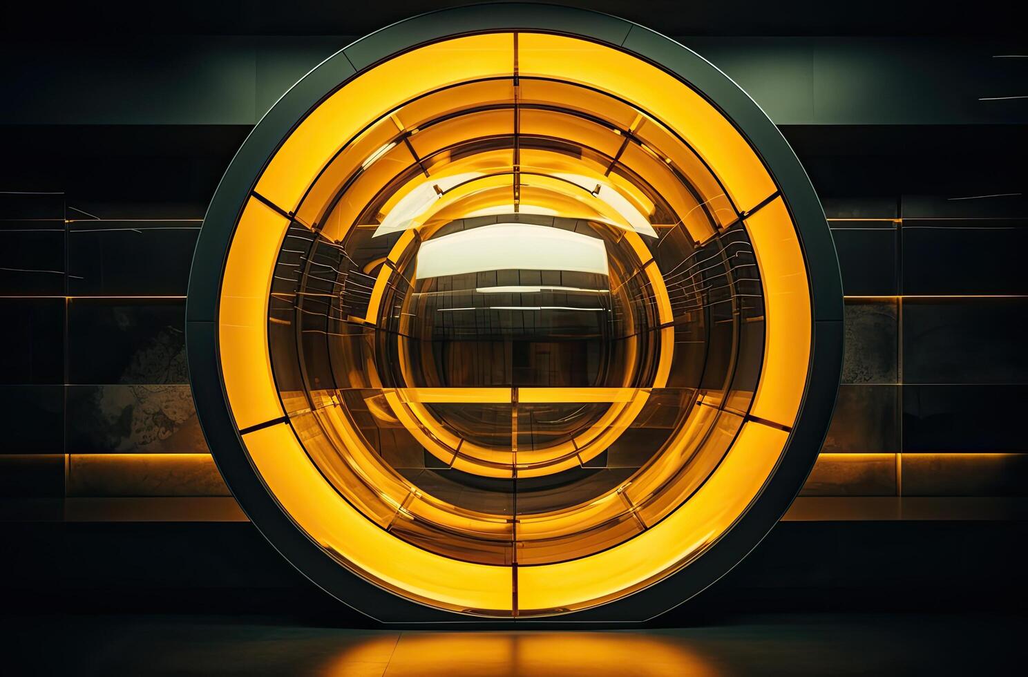 Illuminated circular tunnel with reflective surfaces photo