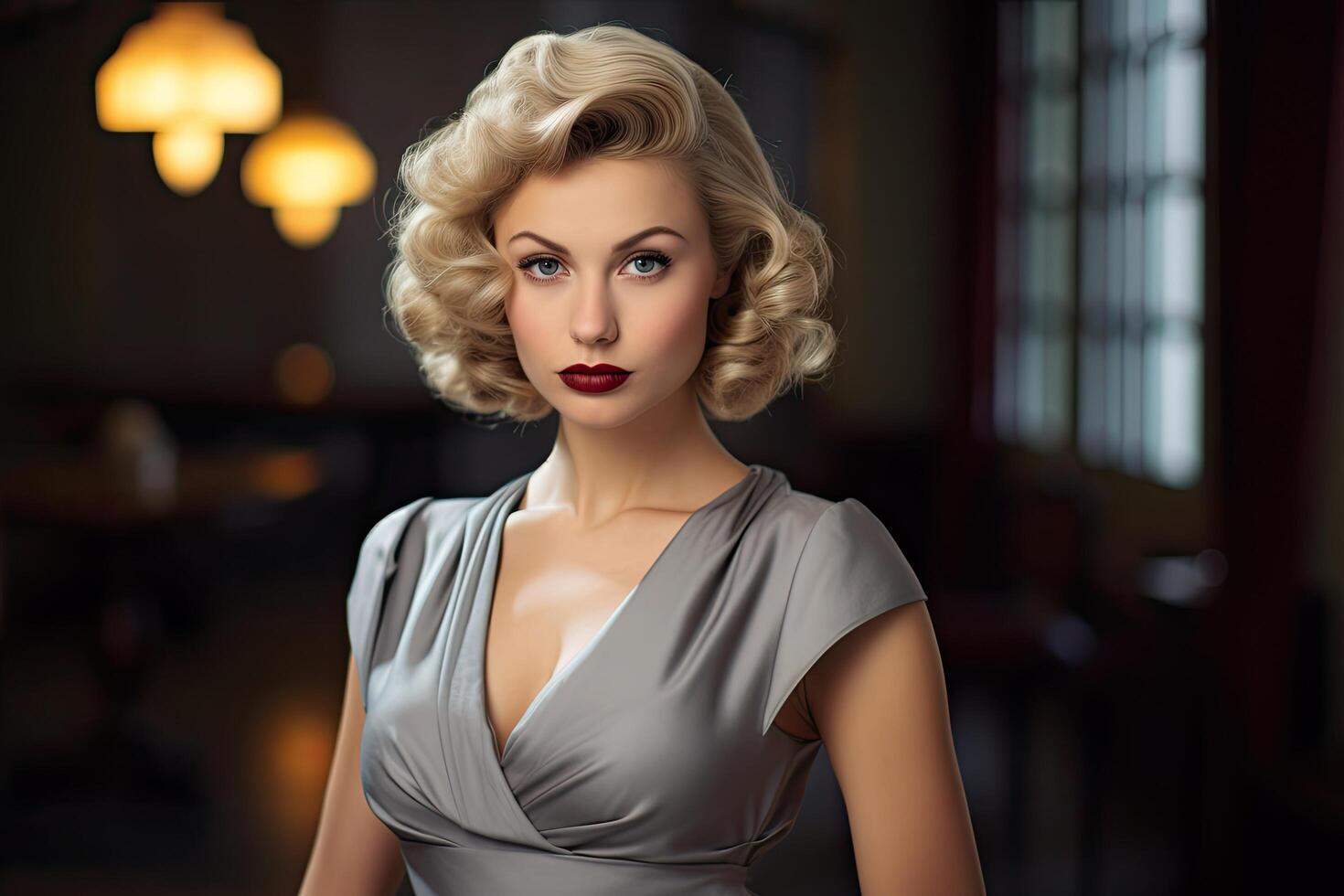Glamorous woman with retro hairstyle and makeup photo