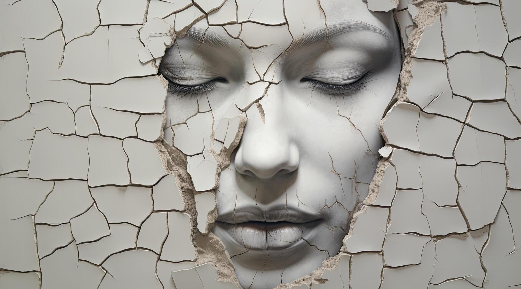 cracked face of a woman with closed eyes photo