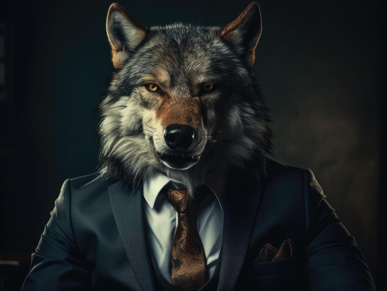 Serious wolf businessman in suit photo