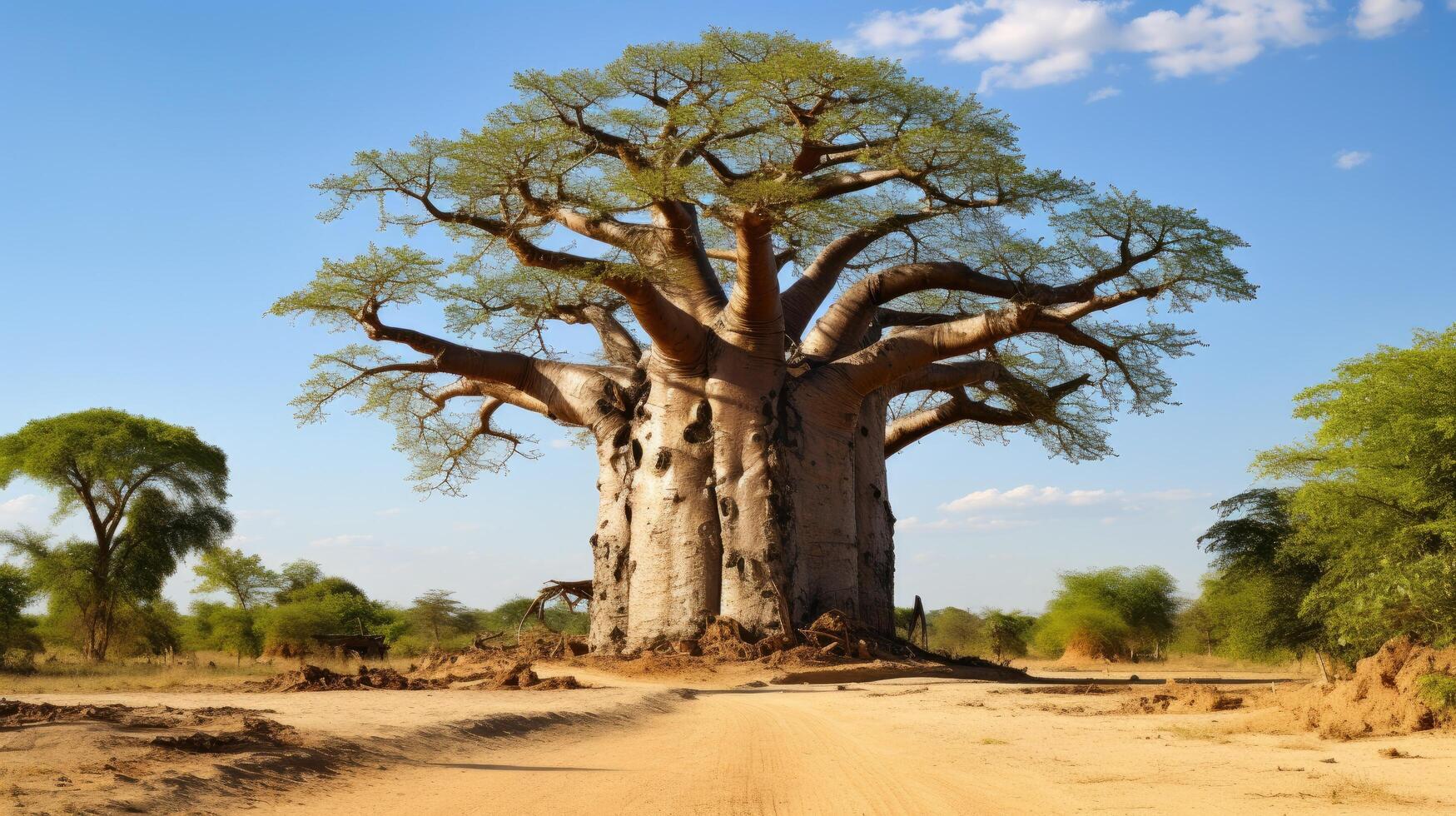 Majestic baobab tree in african savanna landscape photo