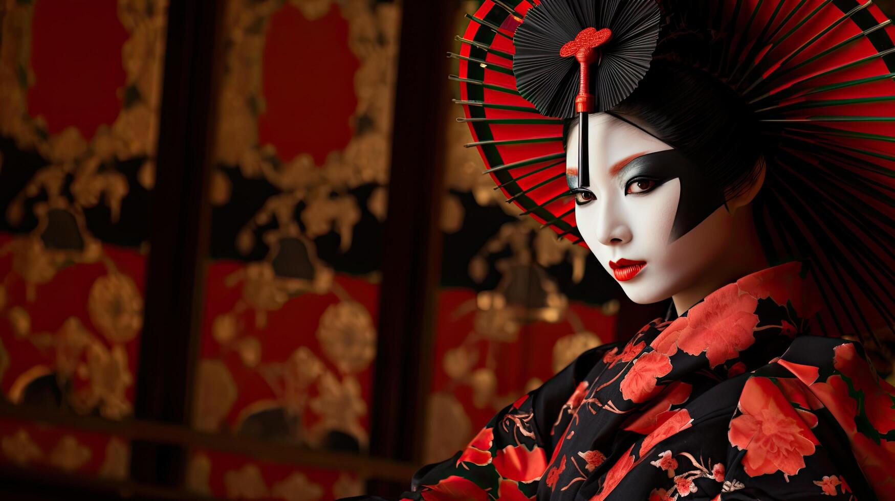 Elegant asian woman in traditional japanese kimono photo