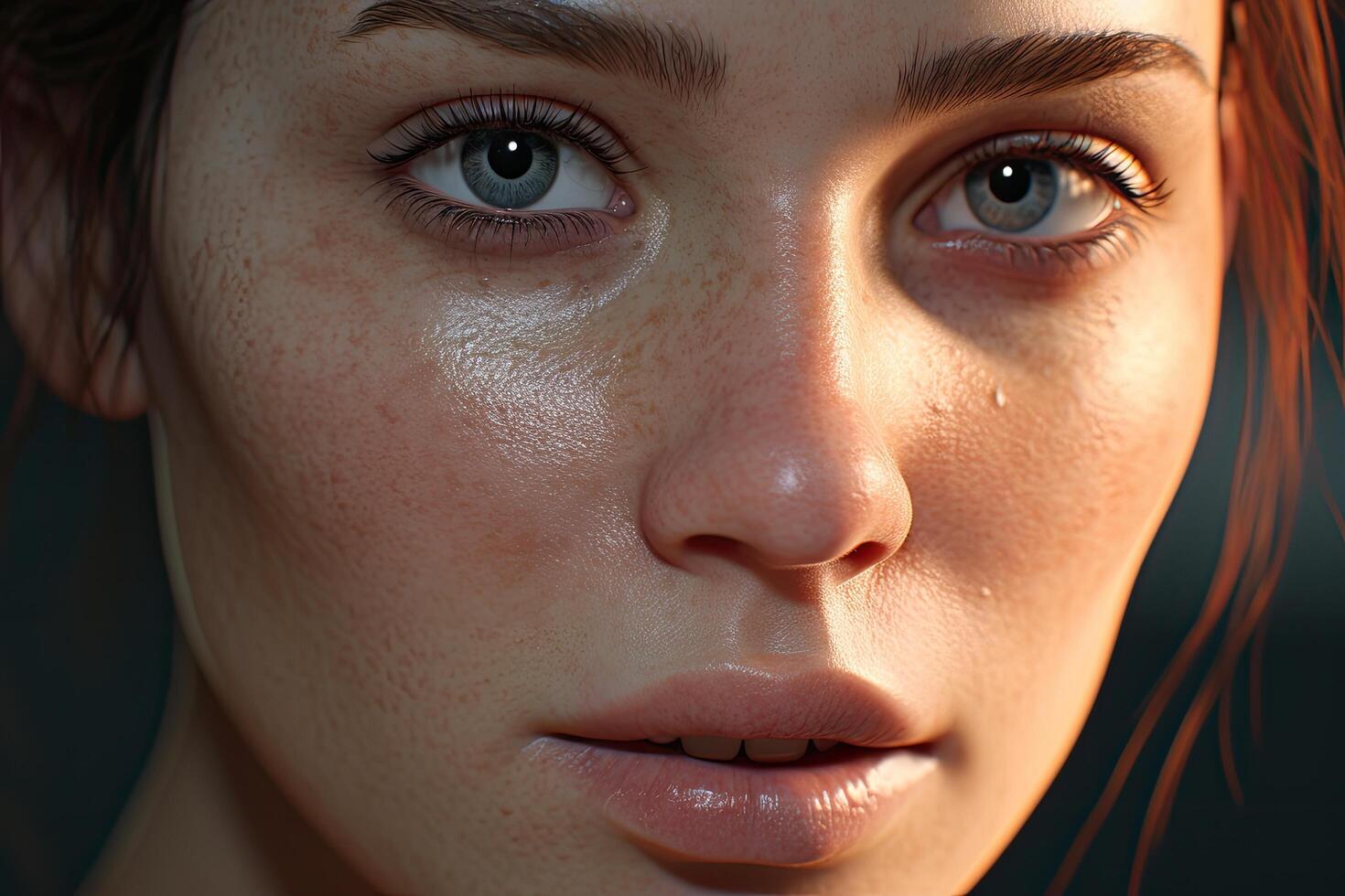 close up portrait of a young woman with blue eyes photo