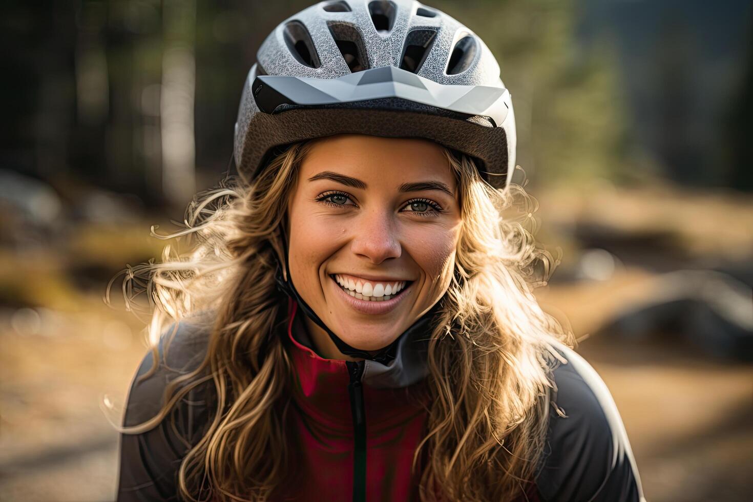 Smiling woman in cycling helmet photo