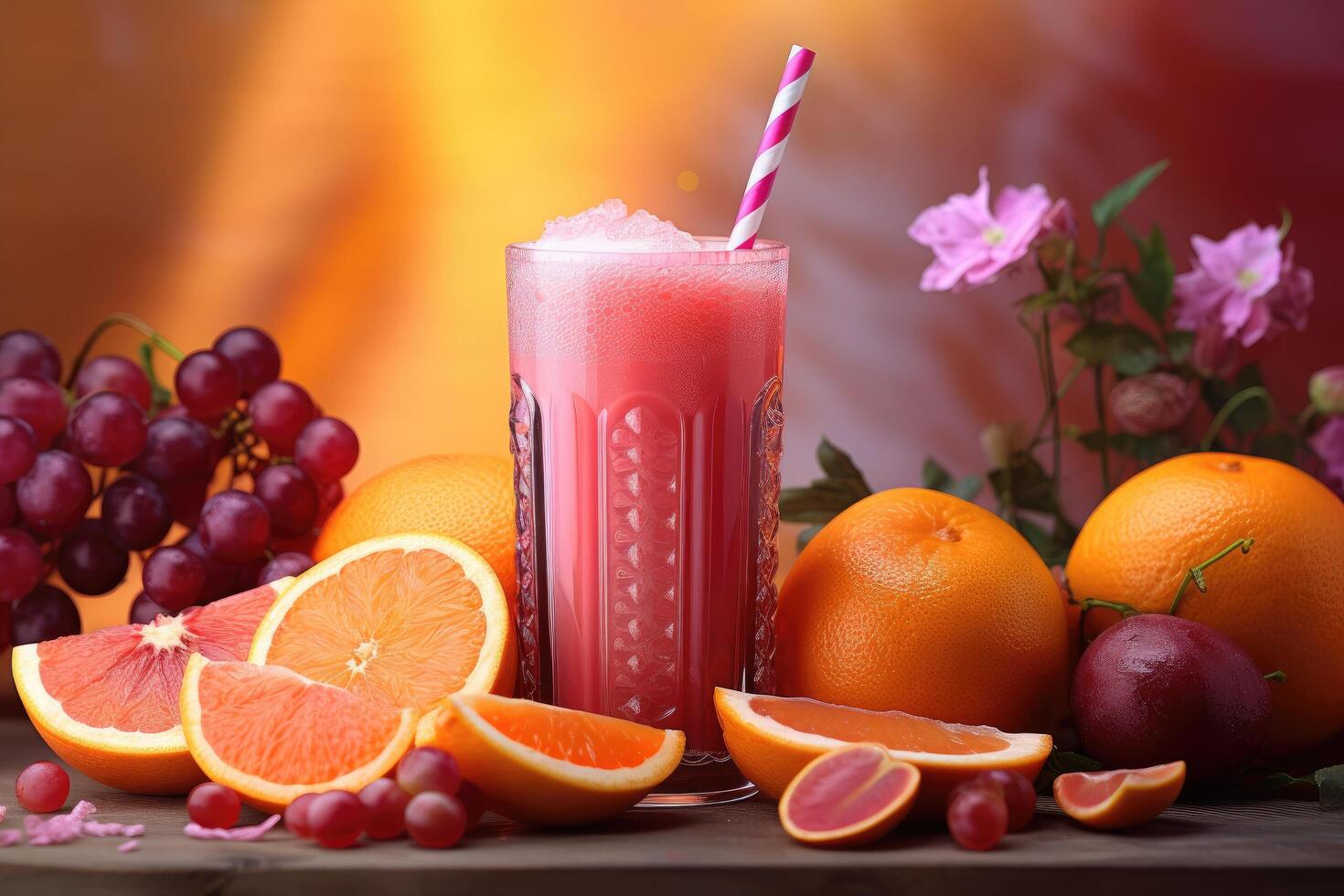 refreshing fruit smoothie with citrus and berries photo