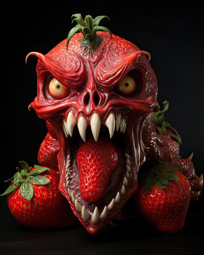 Monstrous strawberry with sharp teeth photo