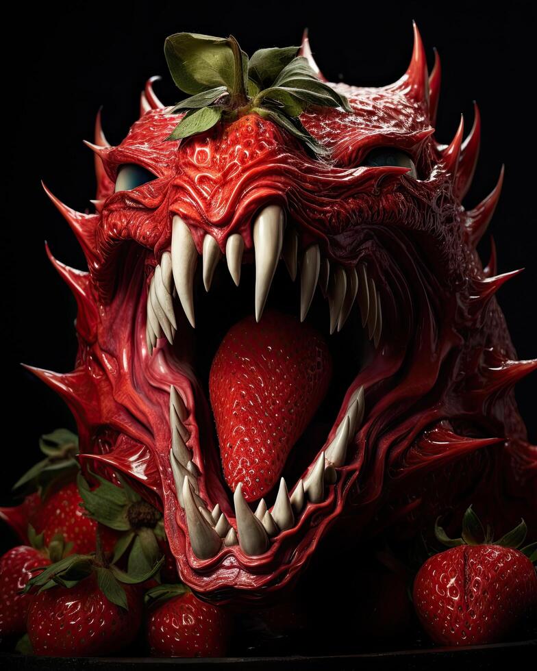 Monstrous strawberry with sharp teeth photo