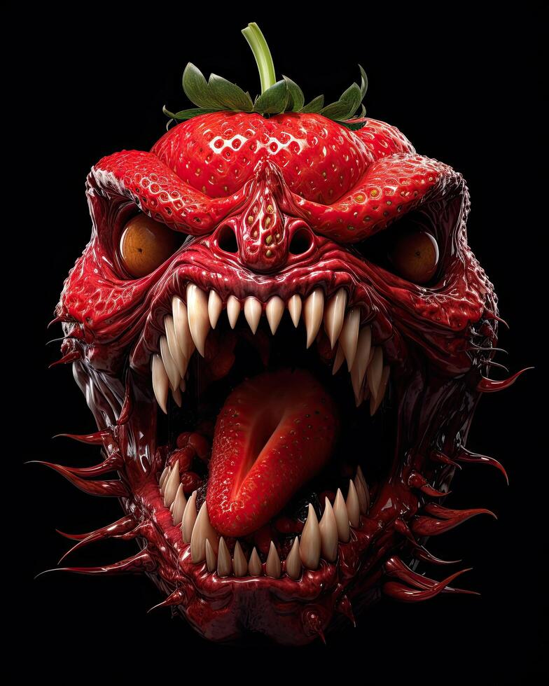 Monstrous strawberry with sharp teeth photo