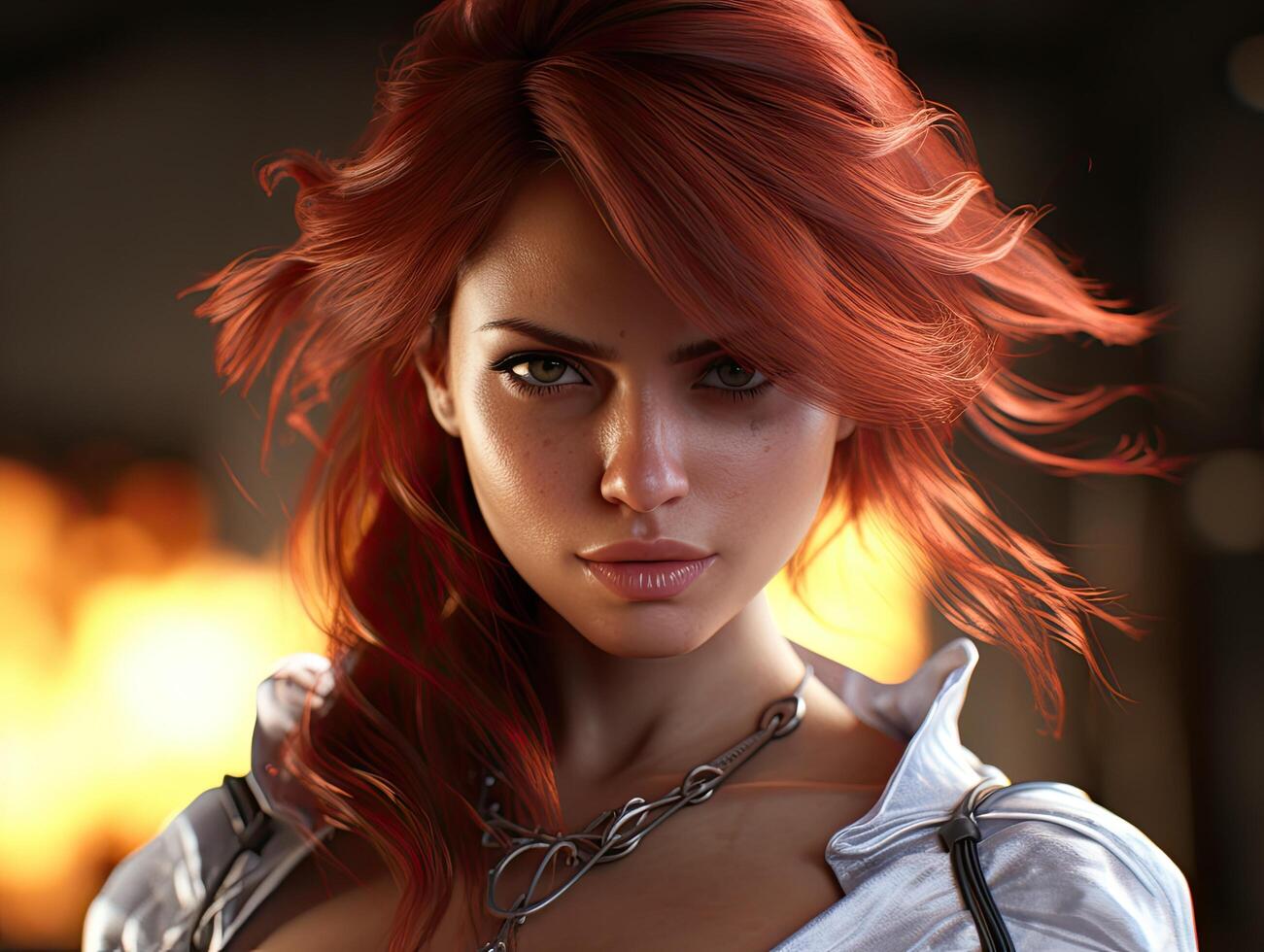 Intense redhead woman with fierce expression photo