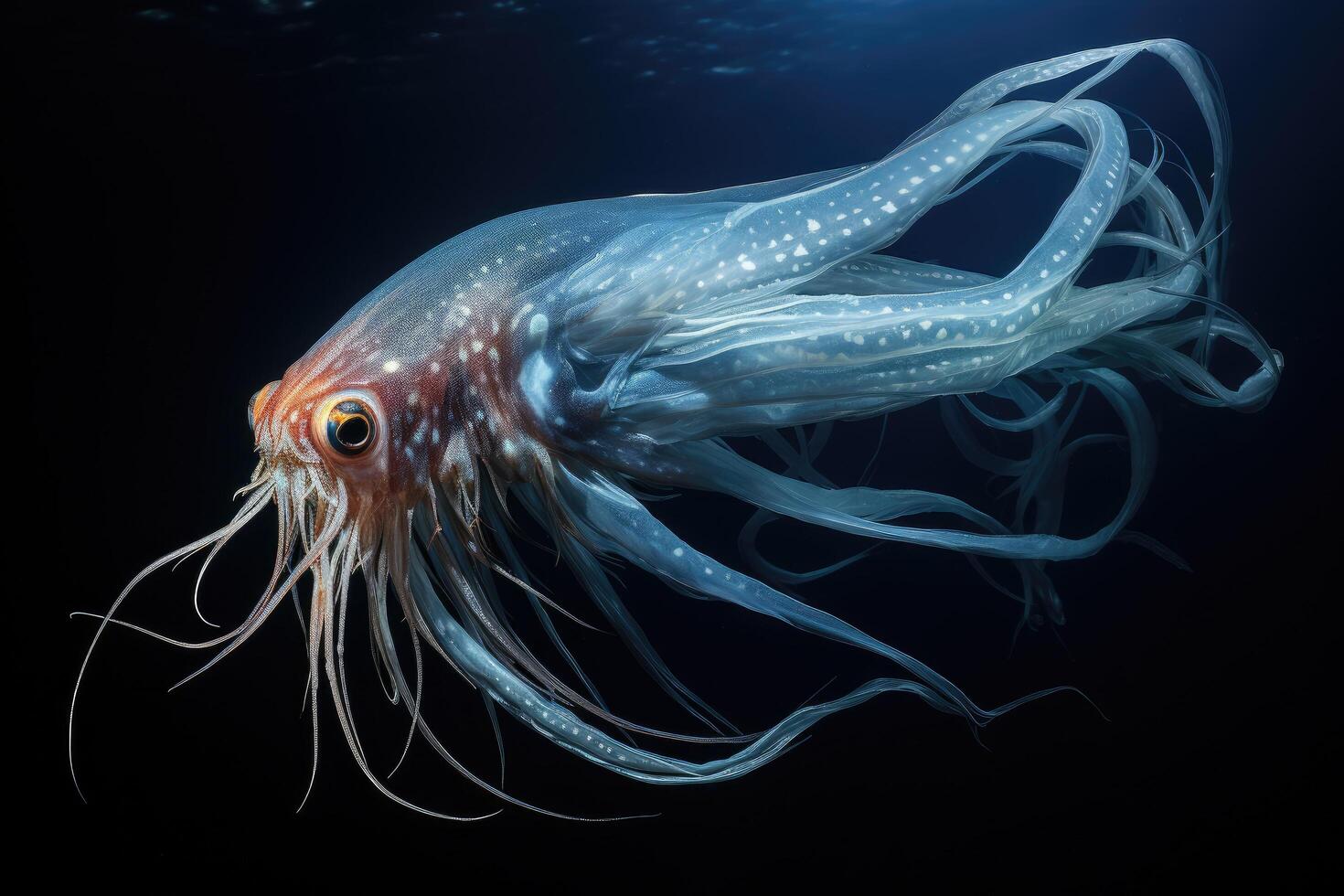 Ethereal deep sea creature with flowing tentacles photo