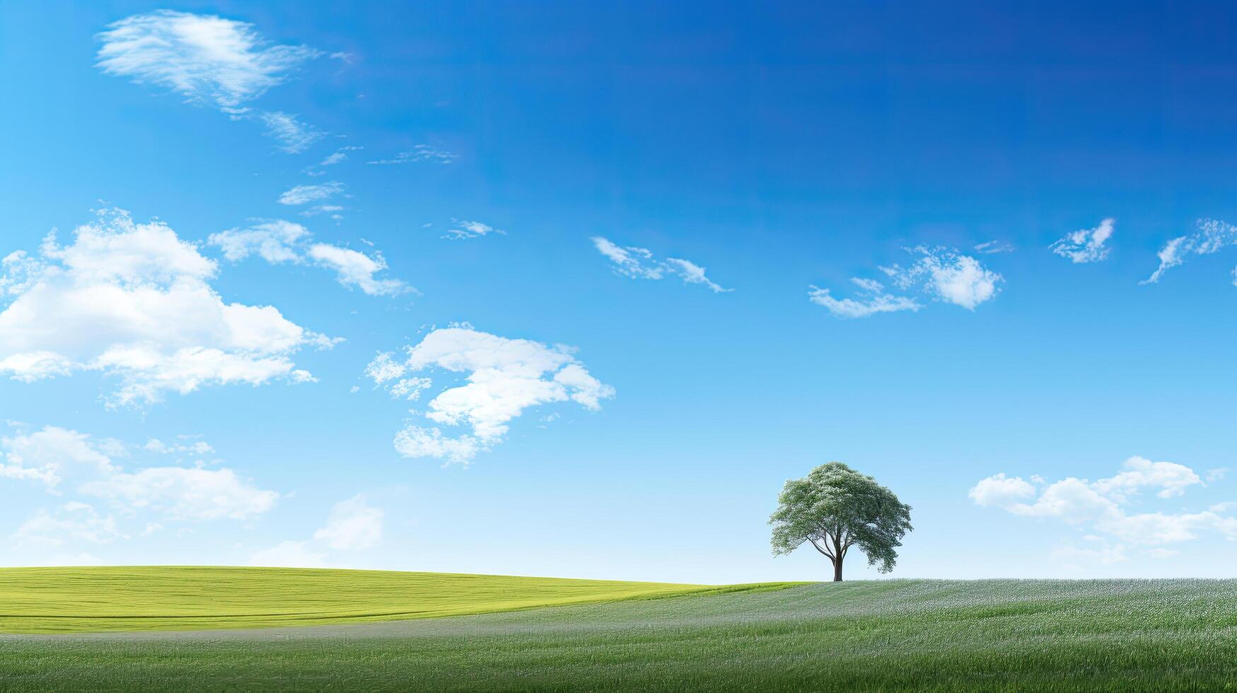 Peaceful countryside landscape with lone tree photo