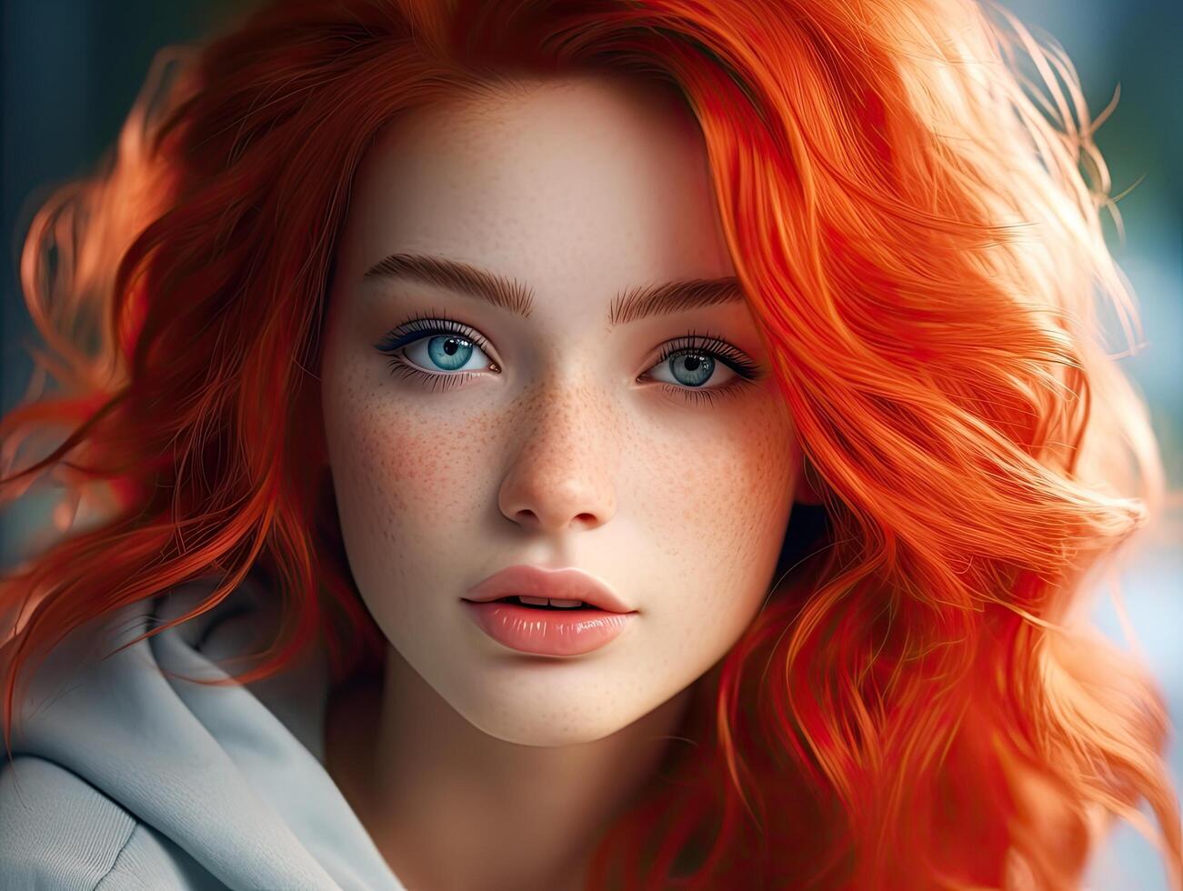 Vibrant redhead with piercing blue eyes photo
