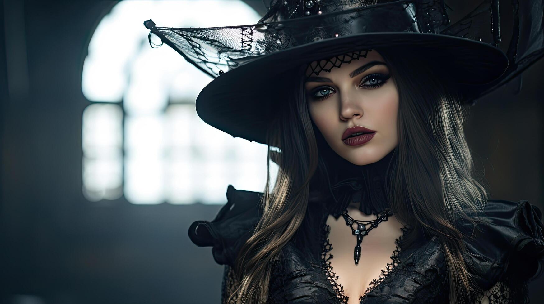 Mysterious woman in gothic fashion photo
