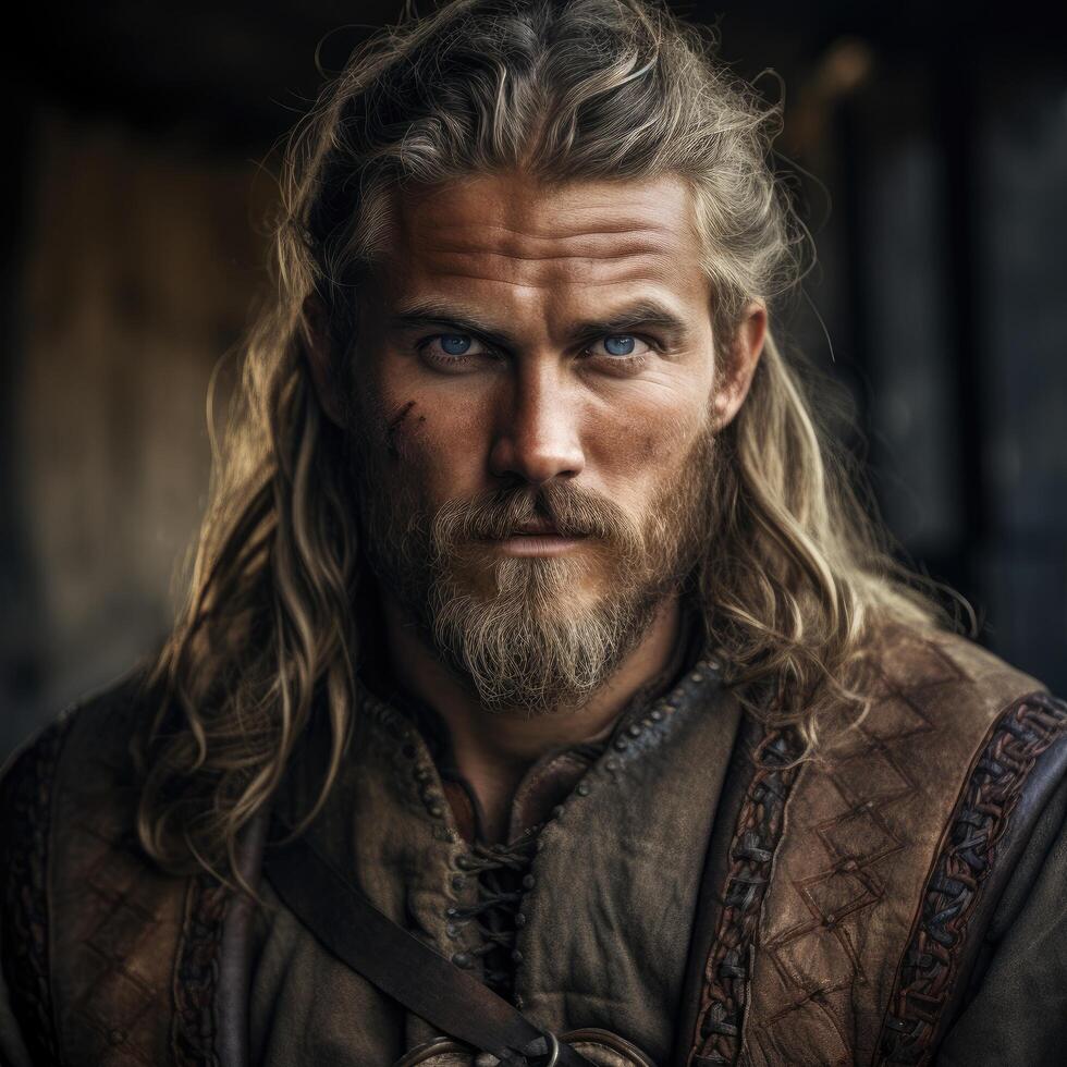 Rugged bearded man with intense gaze photo