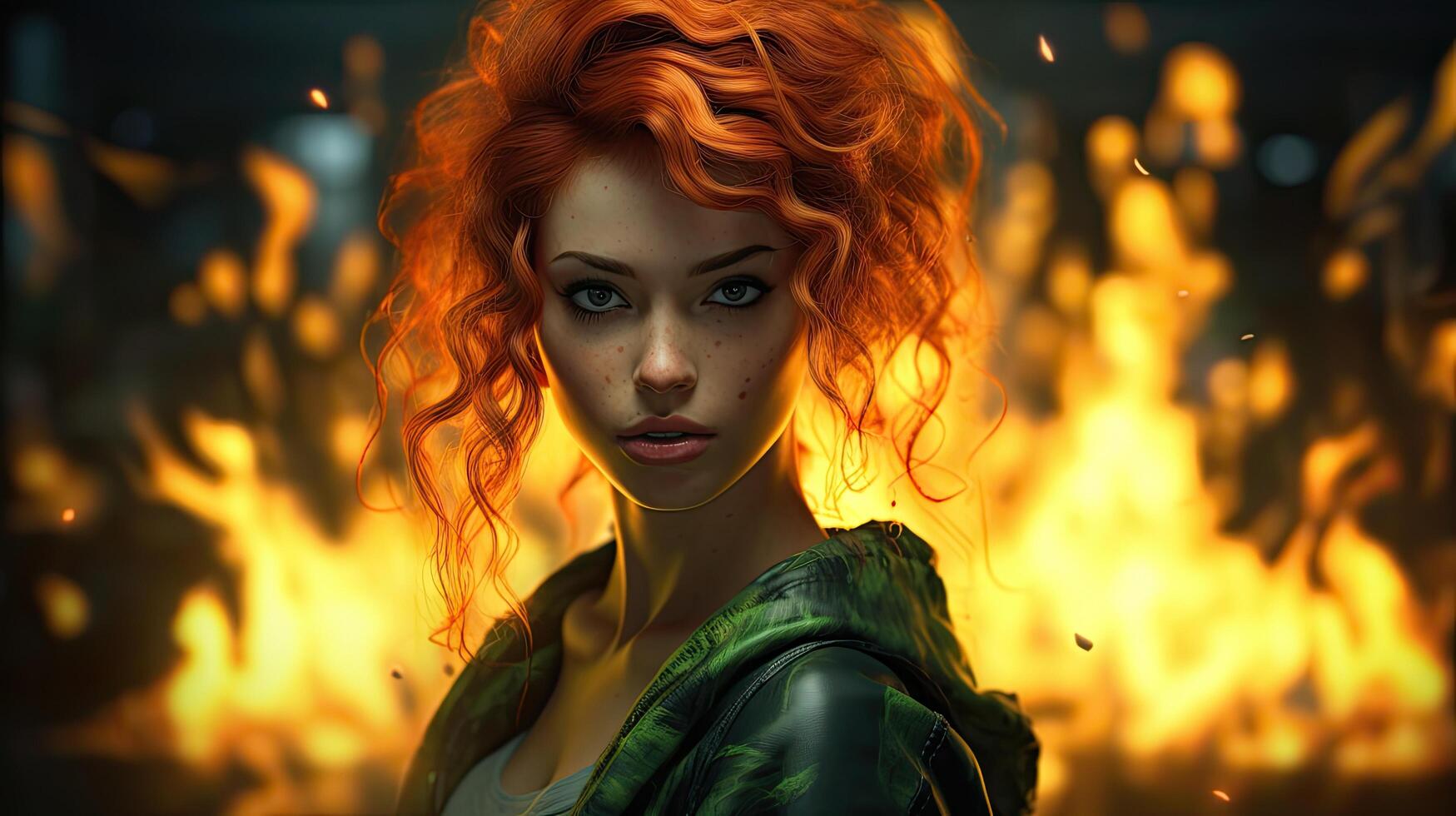 Fiery redhead with intense gaze photo