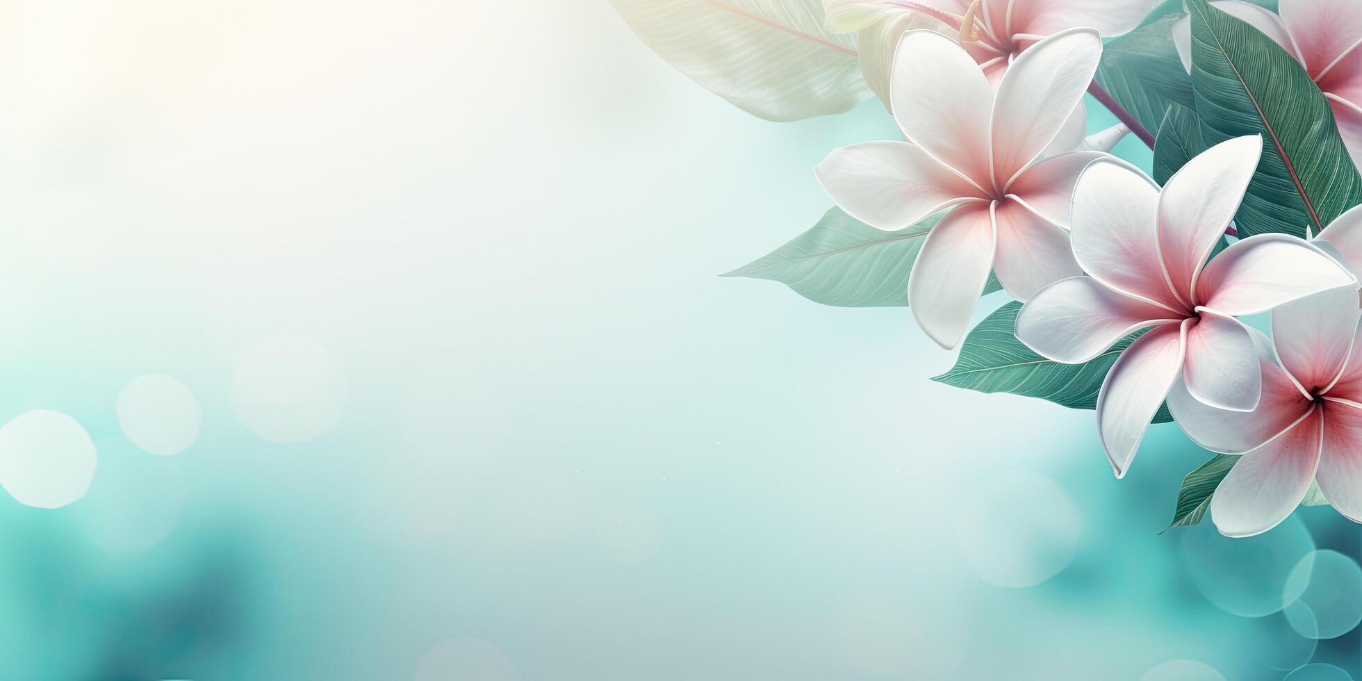 Tropical floral background with pink plumeria flowers photo