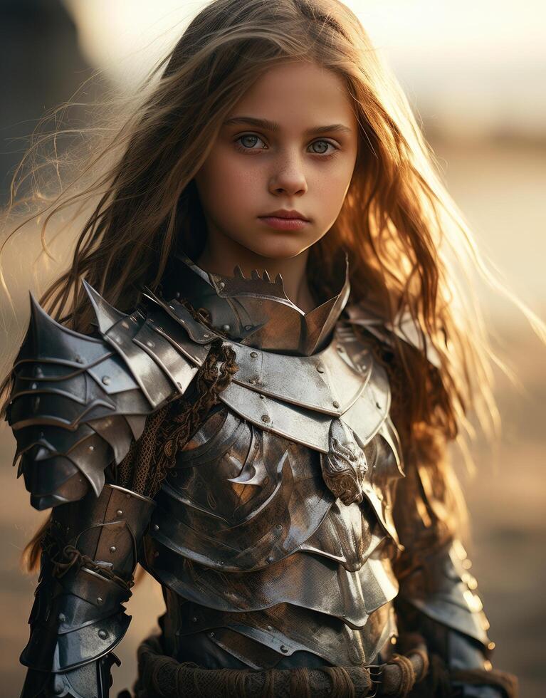 Powerful female warrior in armor photo