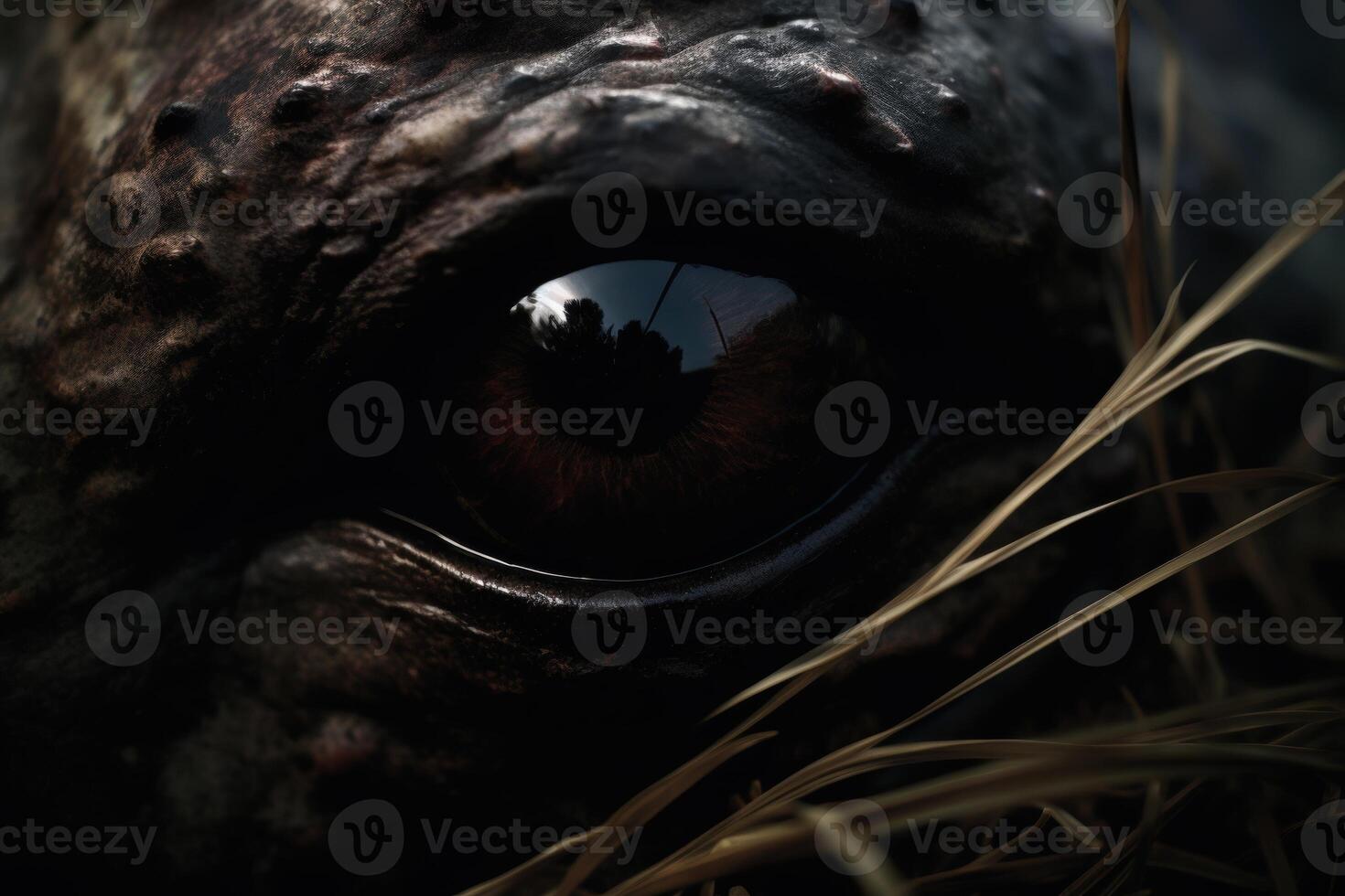 Intense eye of a wild animal in the dark photo