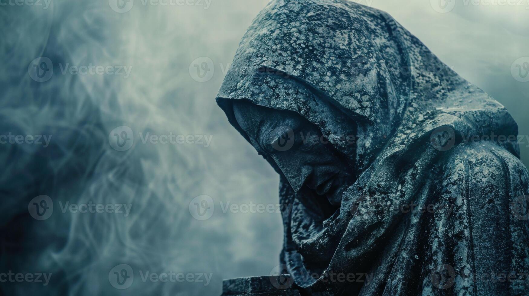 Mysterious hooded figure in the mist photo