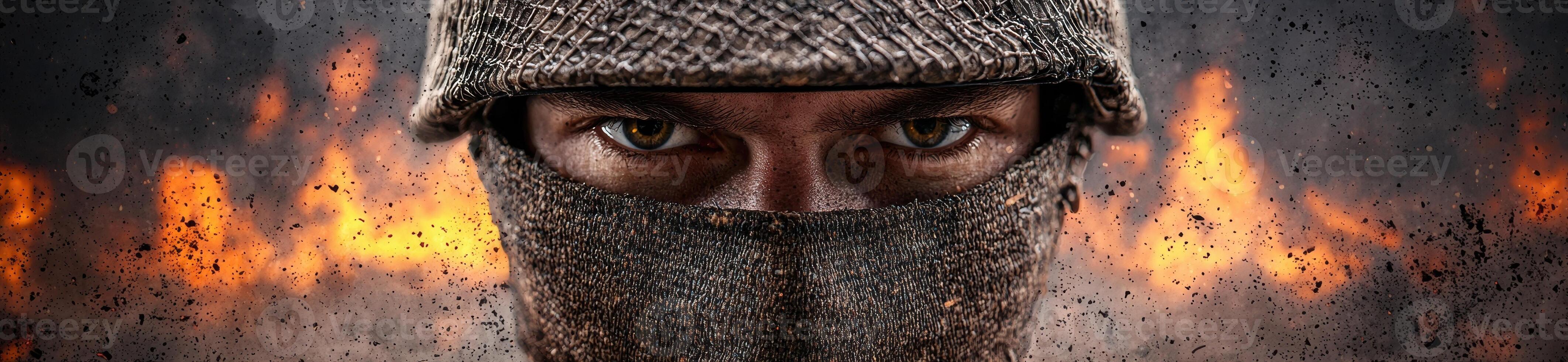Intense soldiers eyes in combat photo