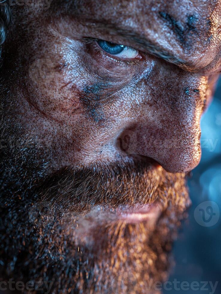 close up portrait of a rugged, bearded man photo