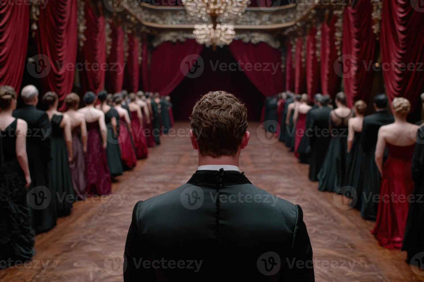 Elegant formal event with guests in evening attire photo