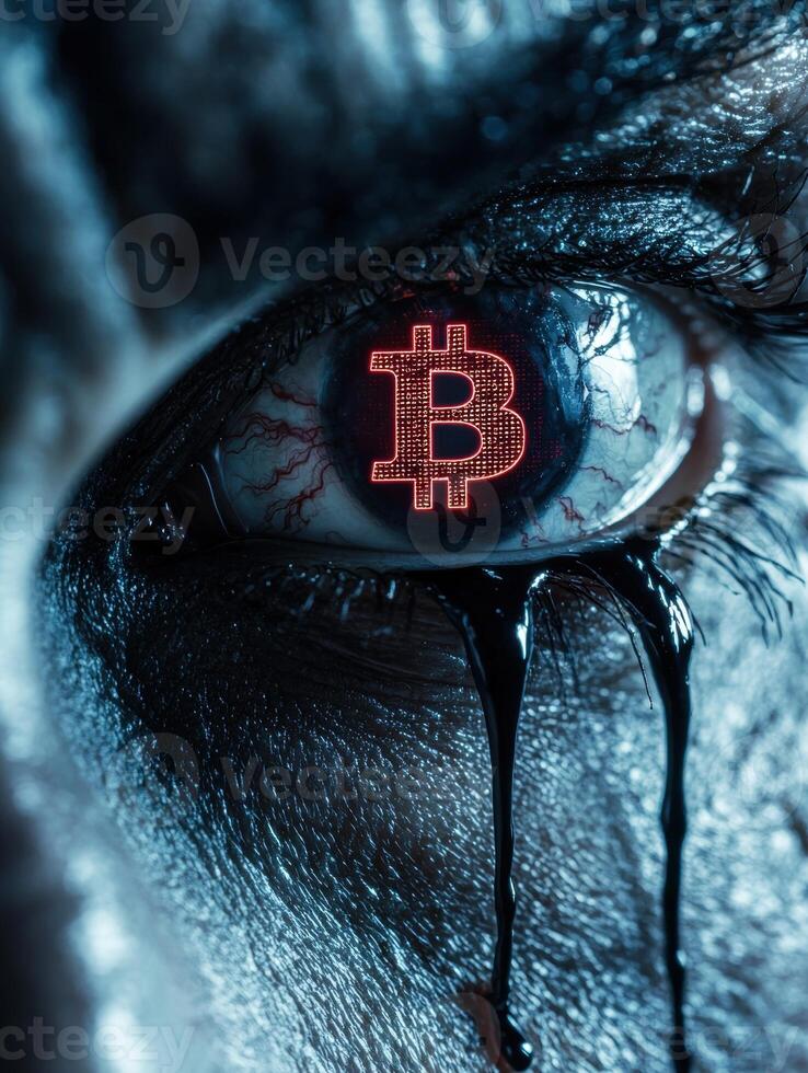 Cryptocurrency bitcoin symbol in eye photo