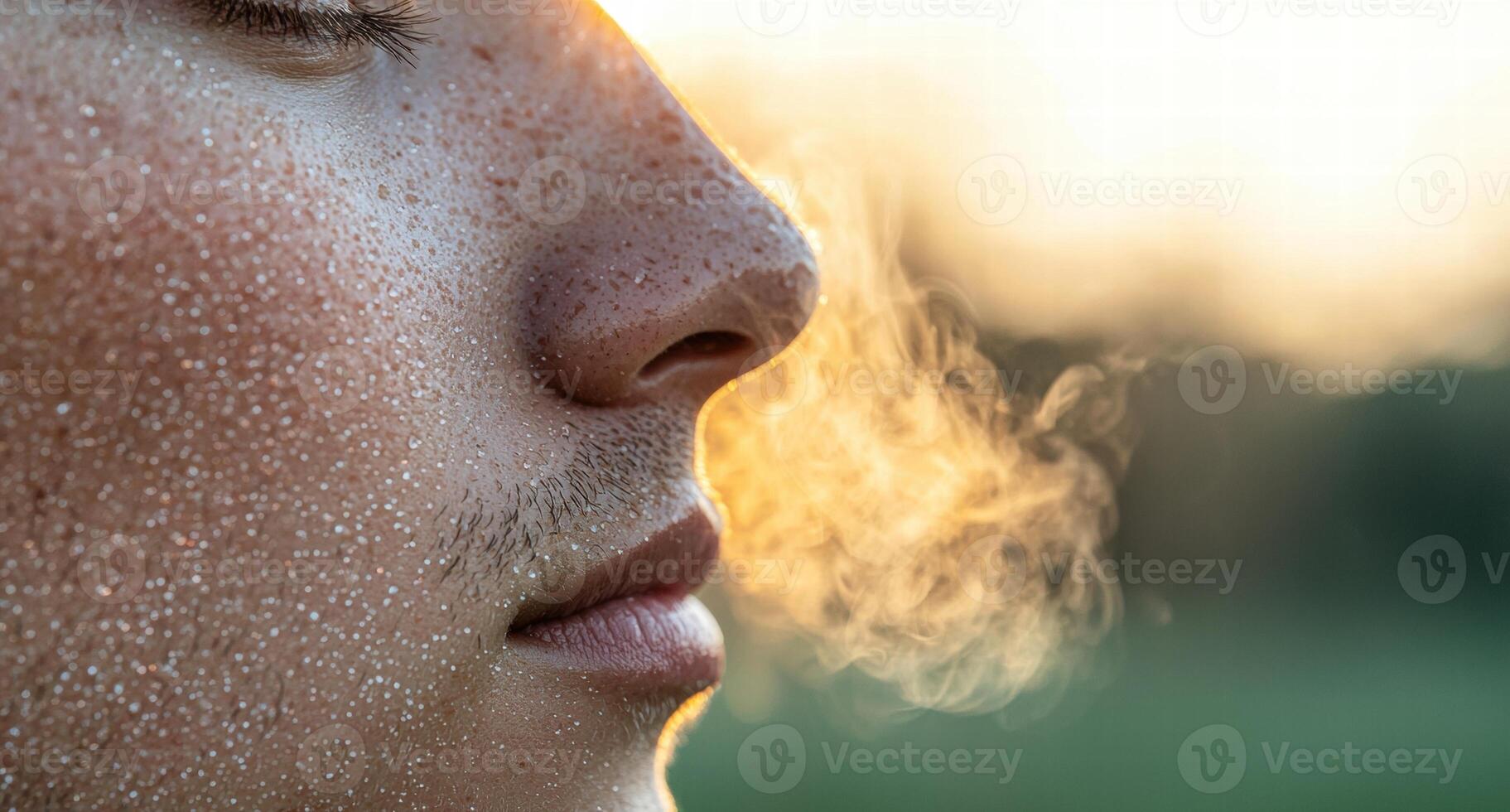 close up of persons face with steam photo
