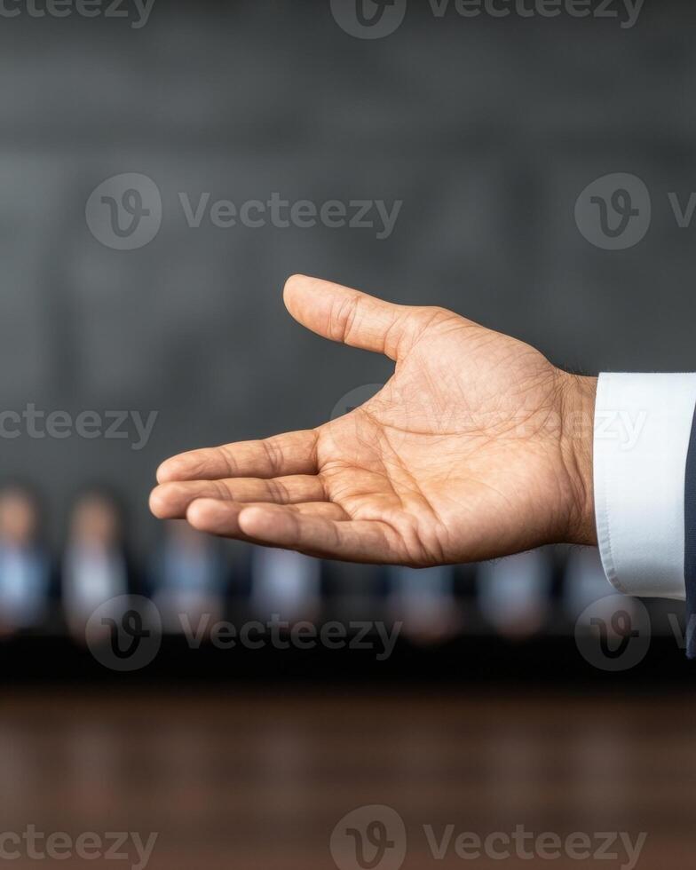 Businessman offering handshake in formal meeting photo