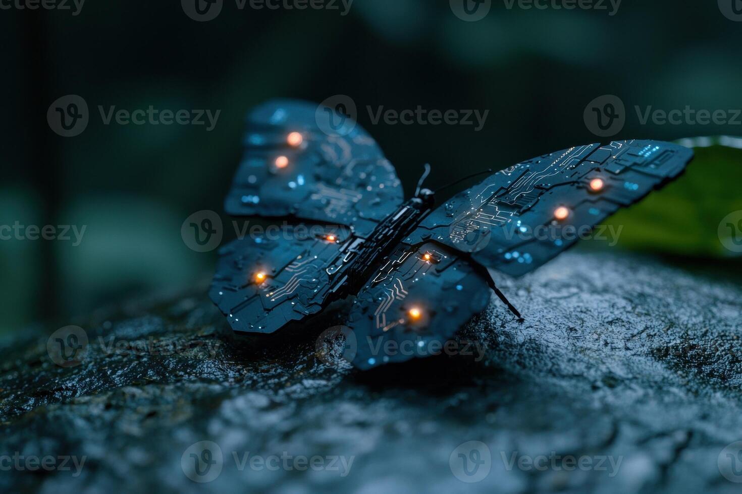 Futuristic butterfly with circuit board wings photo