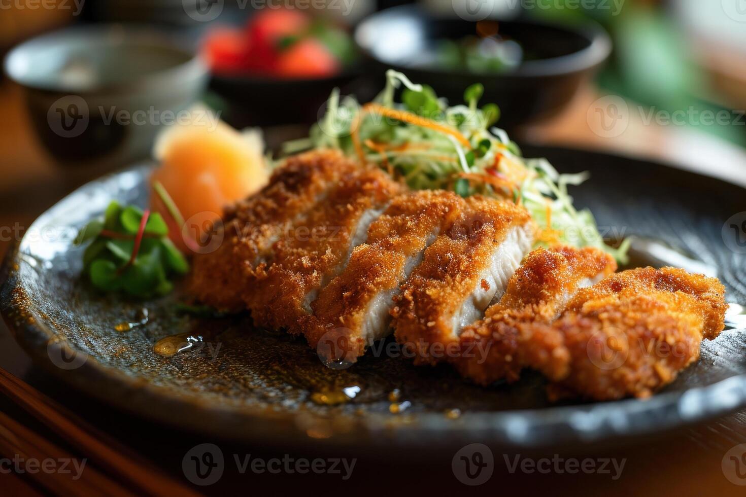 Crispy fried chicken with fresh salad photo