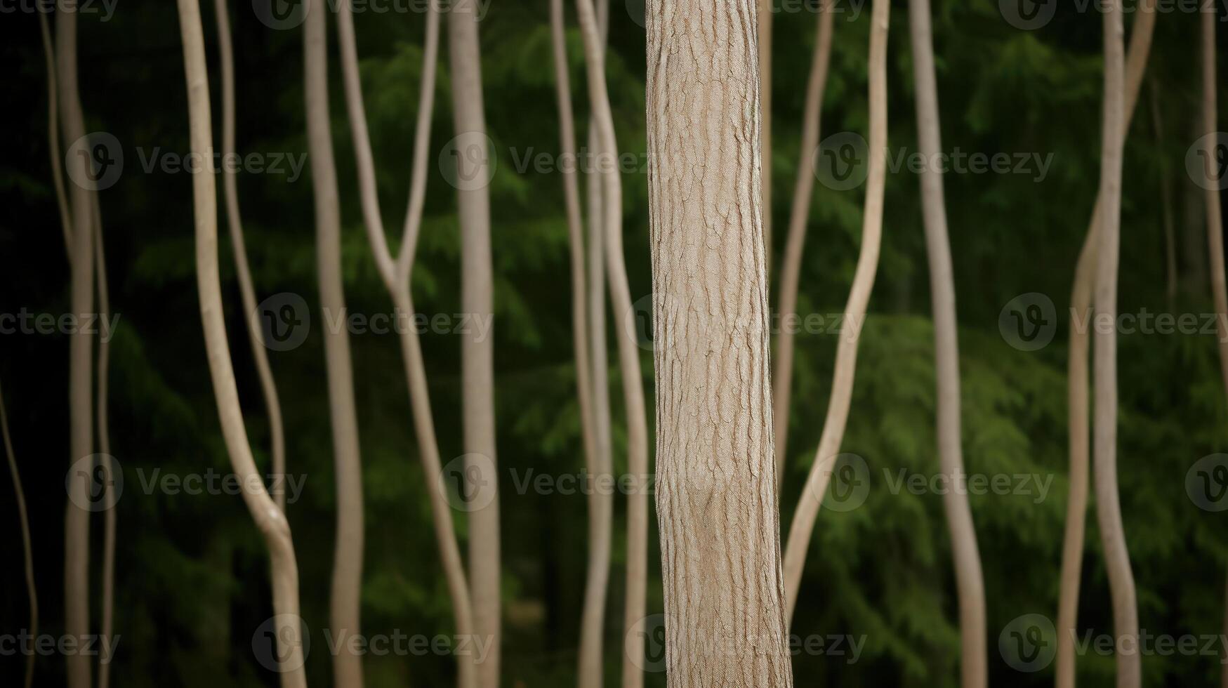 Serene forest landscape with bare tree trunks photo