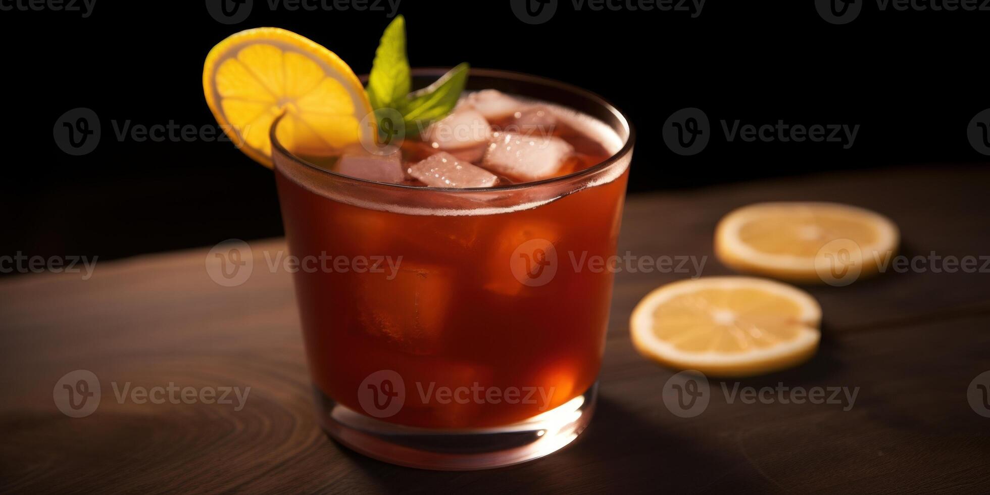 refreshing summer cocktail with lemon slice photo
