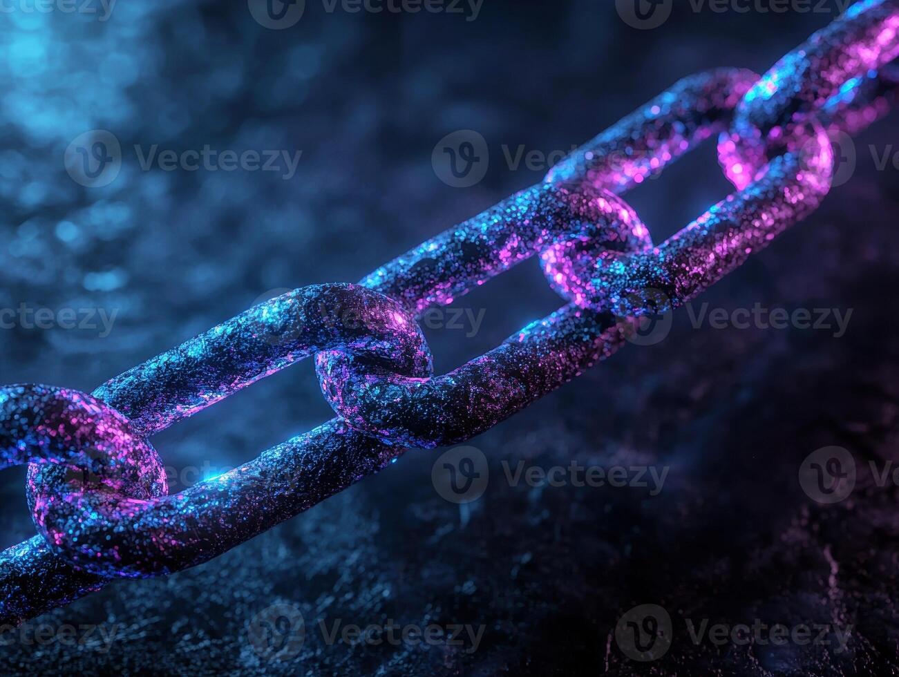 Glowing neon chain links in dark atmosphere photo