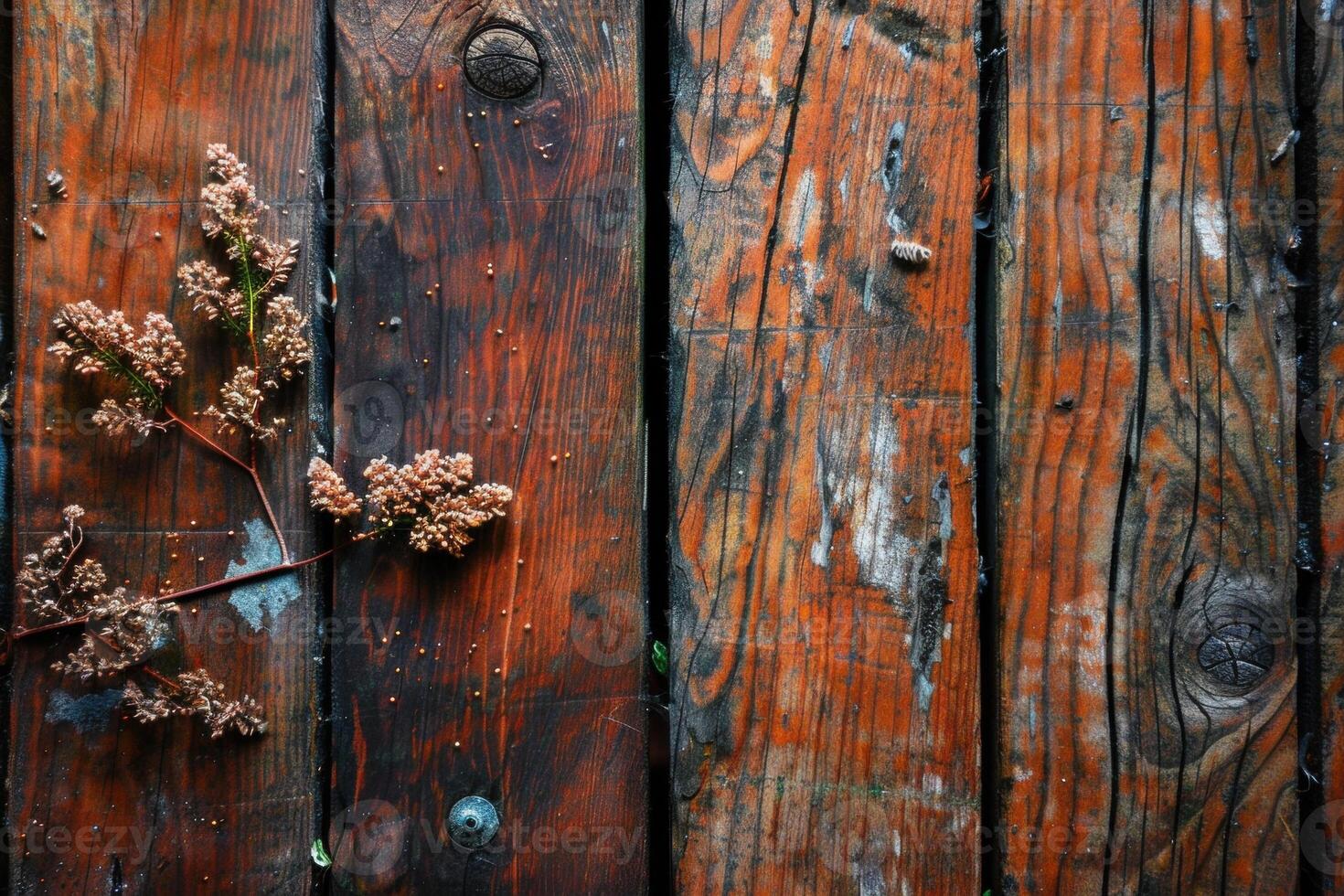 Rustic wooden background with flowers photo