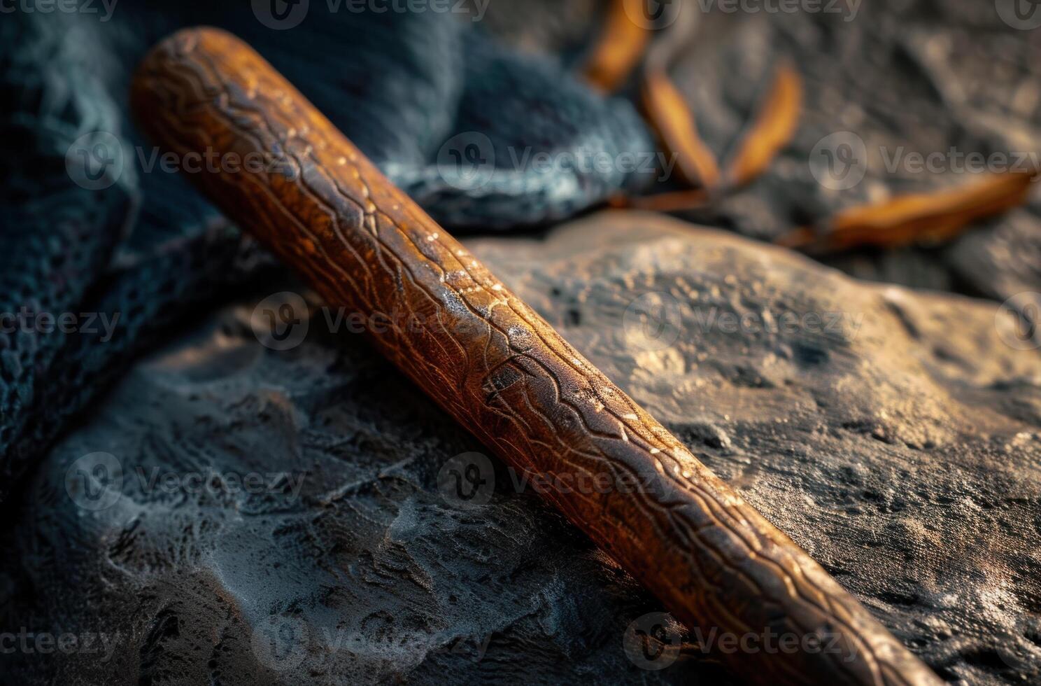 Close up of a weathered wooden log on a rocky surface photo
