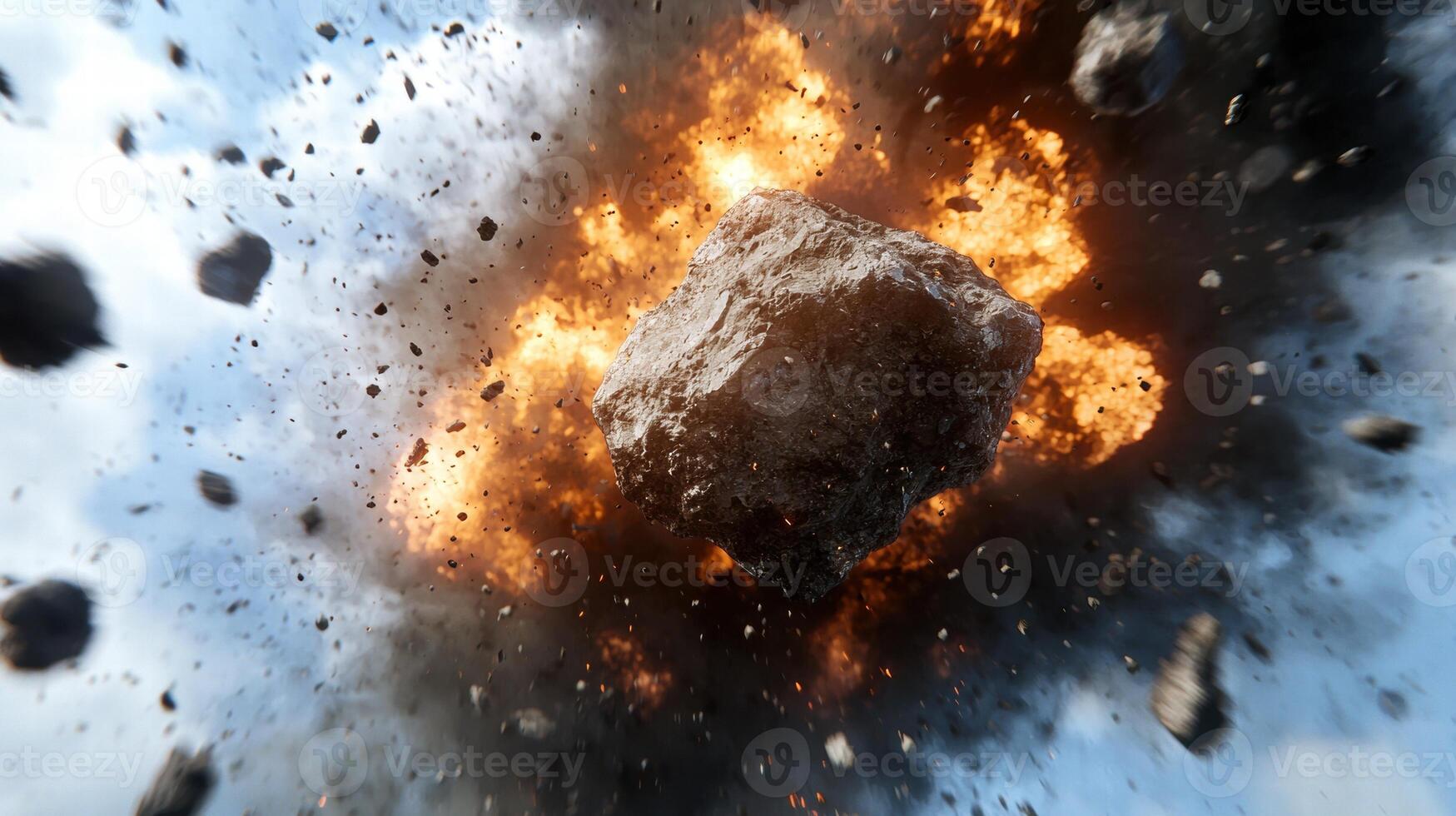 Explosive rock in fiery blast photo